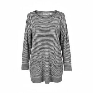 Eight Eight Eight Tunic Sweater Gray Striped Pocket 100% Cotton Women's Large